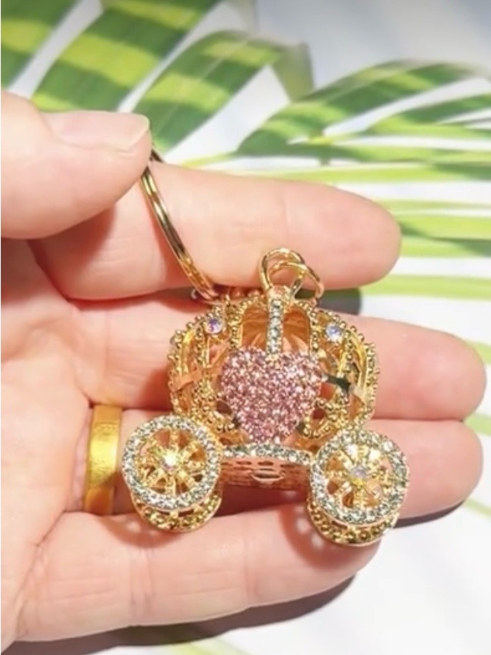 Gold Crown Carriage Charm with Pink Heart Crystals - Picture 2 of 8